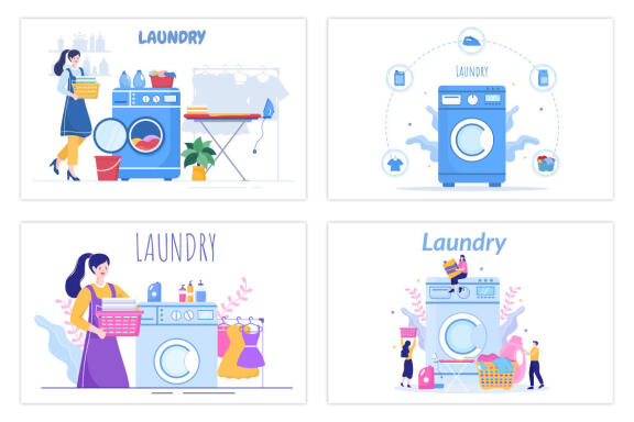 17 Laundry Wash and Drying Machines Illustration