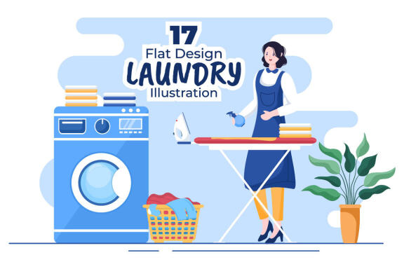 17 Laundry Wash and Drying Machines Illustration
