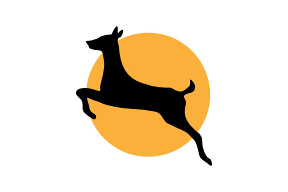 Deer silhouette in front moon logo design template vector
