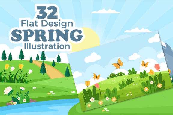 32 Spring Time Landscape Background illustration
