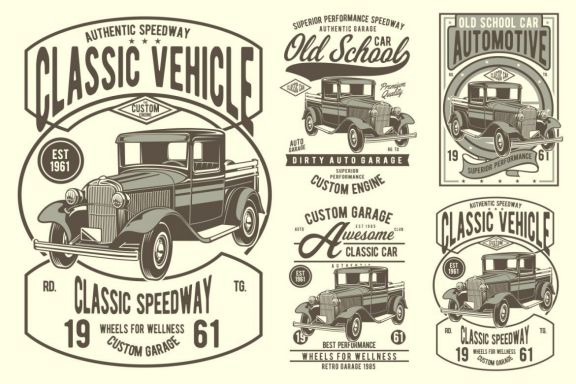 4 Old School Car Badge Design Set 