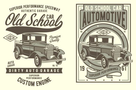 4 Old School Car Badge Design Set 