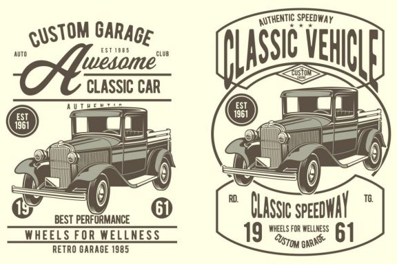 4 Old School Car Badge Design Set 