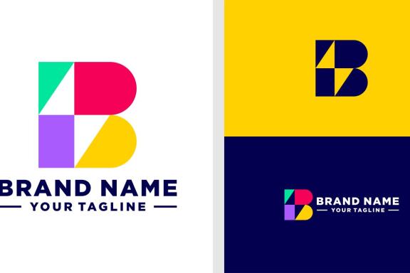 LETTER B LOGO BOLT NEGATIVE SPACE GEOMETRIC EDITABLE