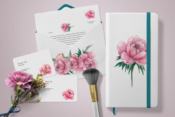 Watercolor Pink Peonies Flowers Clipart