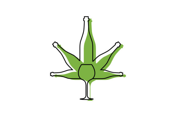 cannabis and beer, tree bottle glass logo design vector isolated