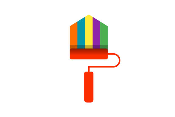 Home paint brush colorful logo design vector isolated