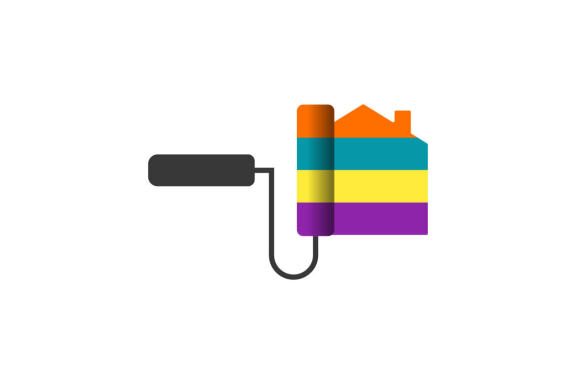Home paint brush colorful logo design vector isolated
