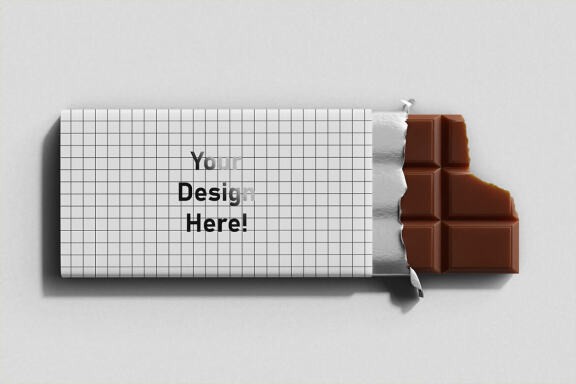 Chocolate Candy Bar Packaging (120 g) Mockup - Flat Lay