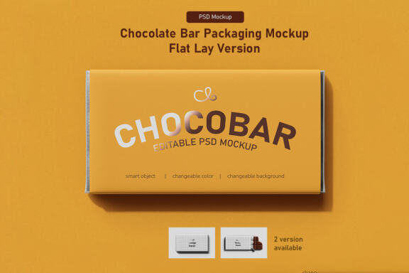 Chocolate Candy Bar Packaging (120 g) Mockup - Flat Lay