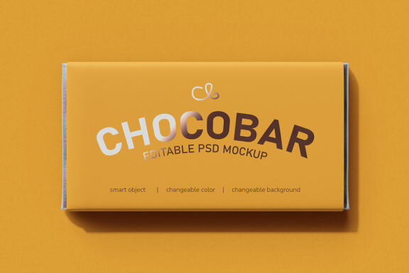 Chocolate Candy Bar Packaging (120 g) Mockup - Flat Lay