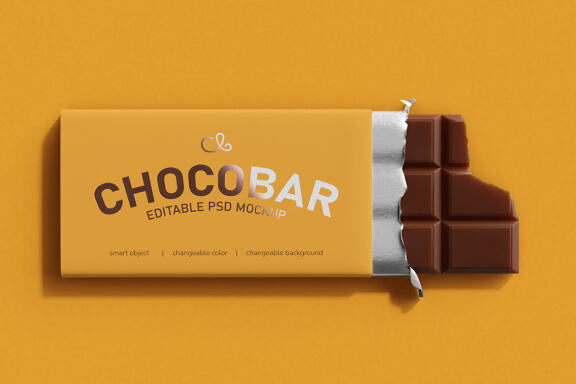 Chocolate Candy Bar Packaging (120 g) Mockup - Flat Lay