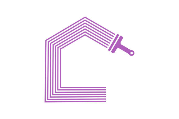 Home paint brush flat logo design vector isolated