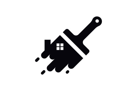 Home paint brush flat logo design vector isolated