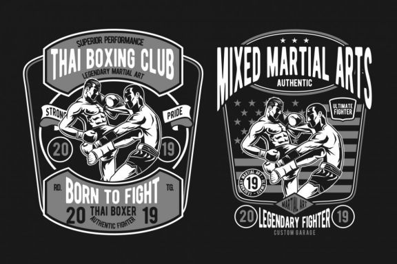 4 Thai Boxer Badge Design Set