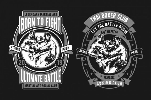 4 Thai Boxer Badge Design Set