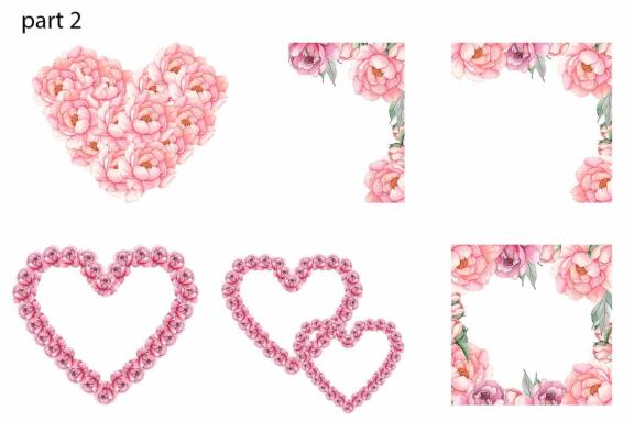 Watercolor Pink Peonies border Clipart