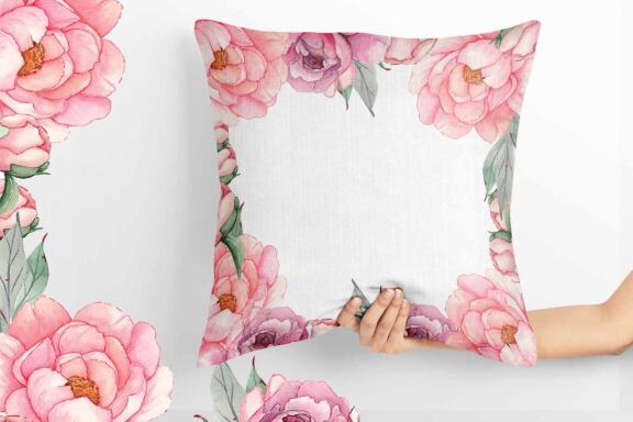 Watercolor Pink Peonies border Clipart