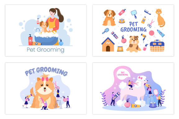 20 Pet Grooming for Dogs and Cats Illustration
