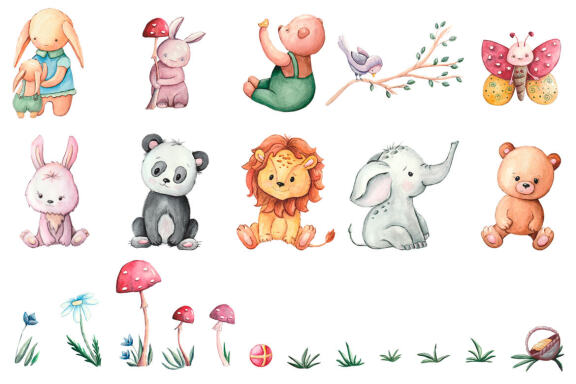 Cute animals watercolor clipart 