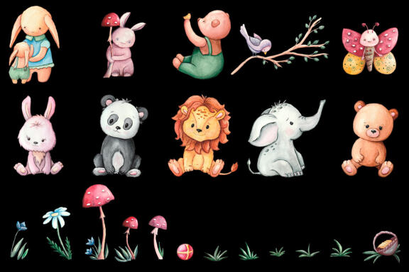 Cute animals watercolor clipart 