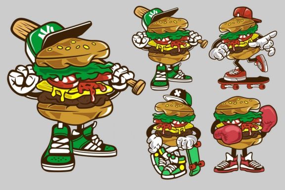 4 Burger Cartoon Character