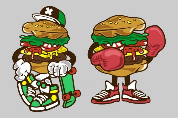4 Burger Cartoon Character