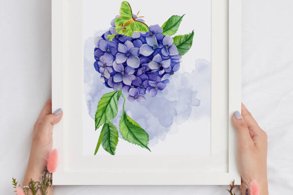 Watercolor Hydrangea Flowers Clipart. Blue hydrangea