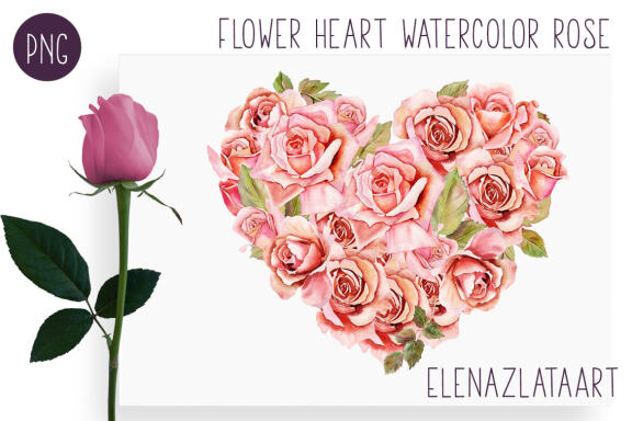  Valentines Day Heart watercolor  flower clipart