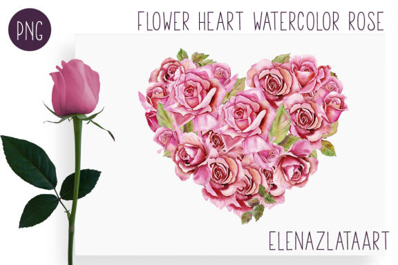  Valentines Day Heart watercolor  flower clipart