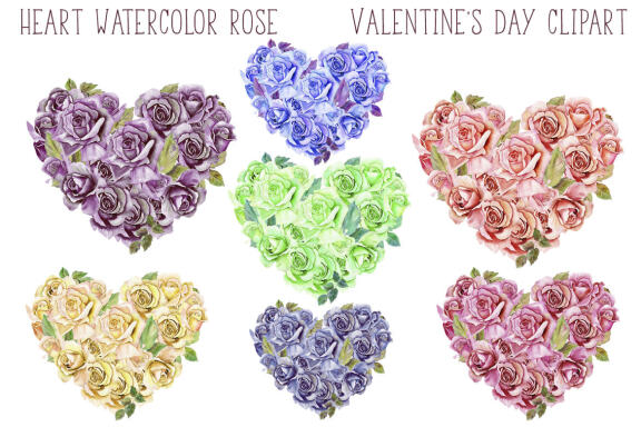  Valentines Day Heart watercolor  flower clipart