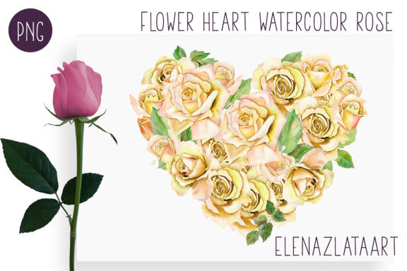  Valentines Day Heart watercolor  flower clipart