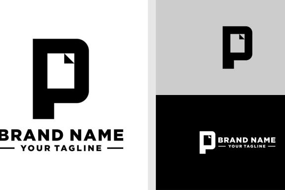 LETTER P LOGO PAPER NEGATIVE SPACE EDITABLE