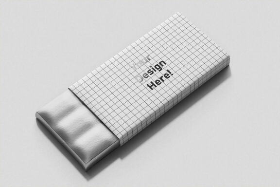 Chocolate Candy Bar Packaging (120g) Mockup - Perspective