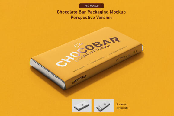 Chocolate Candy Bar Packaging (120g) Mockup - Perspective