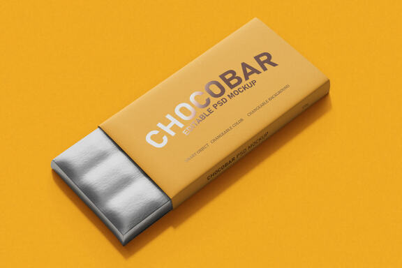Chocolate Candy Bar Packaging (120g) Mockup - Perspective