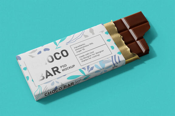 Chocolate Candy Bar Packaging (120g) Mockup - Opened