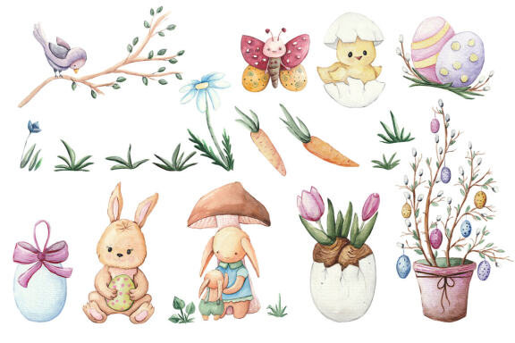 Easter watercolor clipart, spring clipart, tree png easter