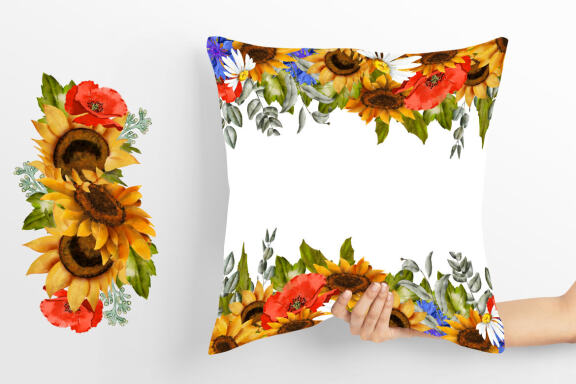 Sunflower Watercolor Clipart. Summer.  Boho flower