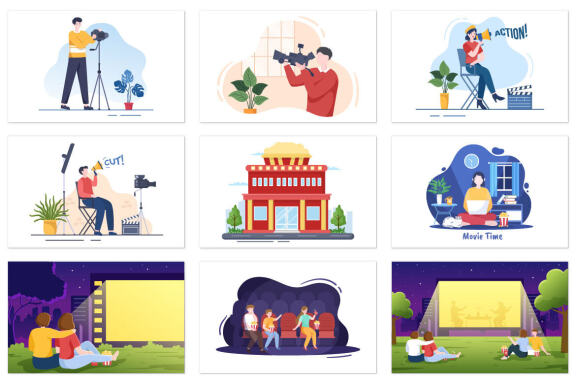 24 Cinema Movie Theater Flat Design Illustration