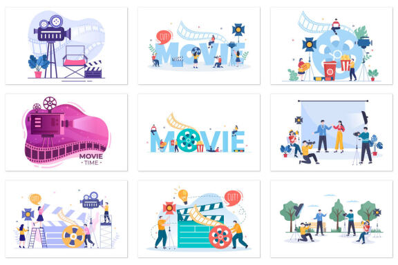 24 Cinema Movie Theater Flat Design Illustration