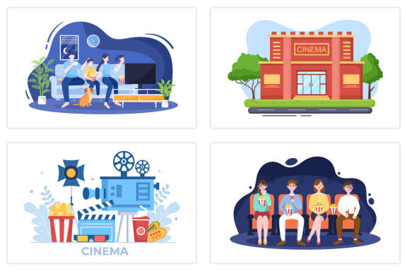 24 Cinema Movie Theater Flat Design Illustration