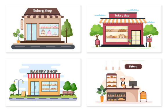 20 Bakery Shop Flat Design Illustration