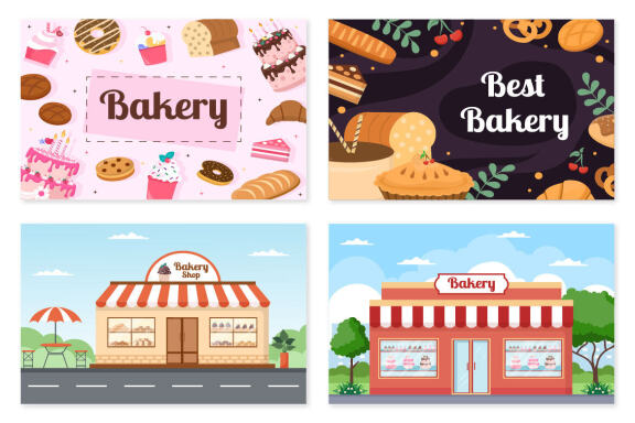 20 Bakery Shop Flat Design Illustration