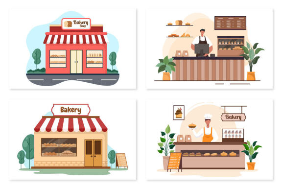 20 Bakery Shop Flat Design Illustration