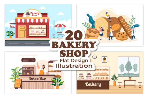 20 Bakery Shop Flat Design Illustration