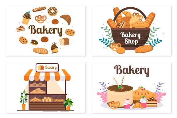 20 Bakery Shop Flat Design Illustration