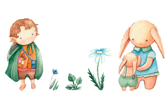 Fairy mushroom forest Watercolor clipart