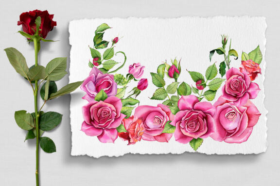 Watercolor Pink roses Flower Clipart
