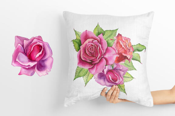Watercolor Pink roses Flower Clipart
